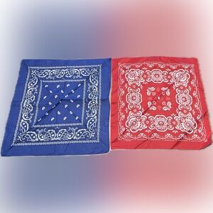 🍄Red Blue Bandana Scarf Cotton Paisley Neckwear Handkerchief Western 2 PCS